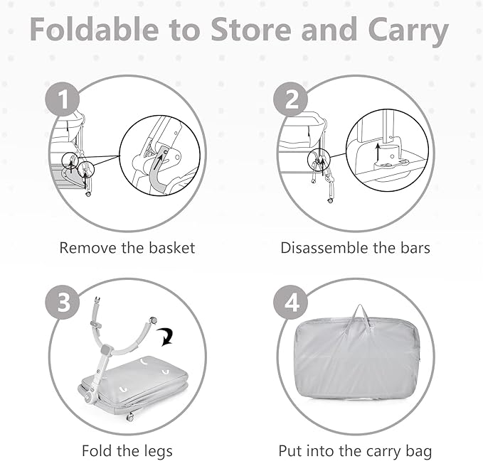 INFANS 3 in 1 Baby Bassinet, Bedside Sleeper, Rocking Cradle, Easy Folding Portable Safer Co-Sleeping Crib with Height Adjustable, Wheels Storage Basket Travel Bag for Infant Newborn (Gray)