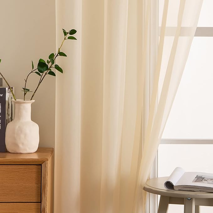 MIULEE 2 Panels Solid Color Sheer Window Curtains Elegant Window Voile Panels/Drapes/Treatment for Bedroom Living Room (54 X 72 Inches Cream Beige)