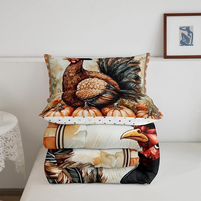 Feelyou Boys Girls Thanksgiving Comforter Cover Twin Size, Fall Autumn Comforter Set for Turkey Duvet Cover Kids Pumpkin Teens Bedspread Cover Bedroom Decor Bed Set 2Pcs