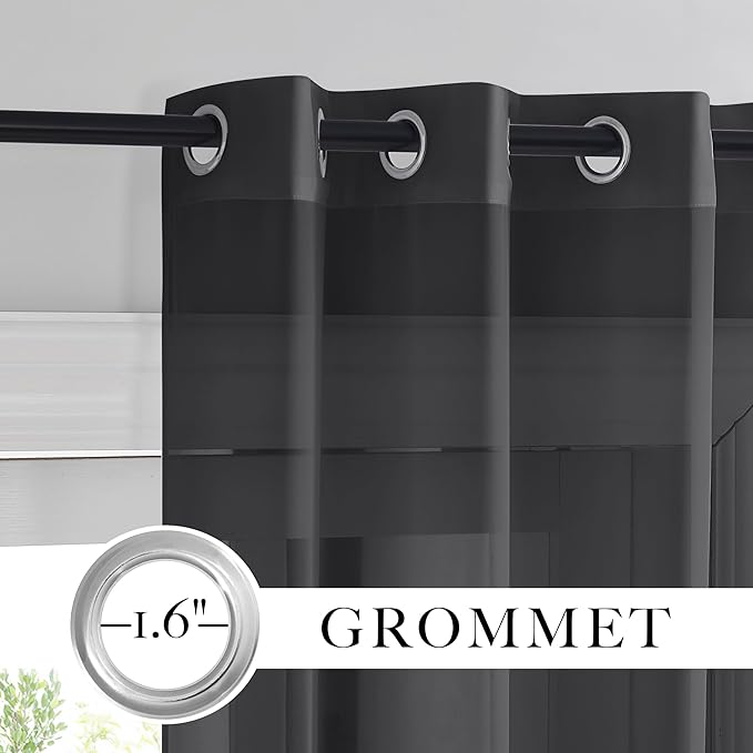 RYB HOME Black Sheer Curtains, Light Filtering Extra Long Grommet Top Elegant Window Panels, Airy & Breathable Voile Sheer Drapes for Large Window, Living Room, Bedroom, 54W by 96L, Set of 4