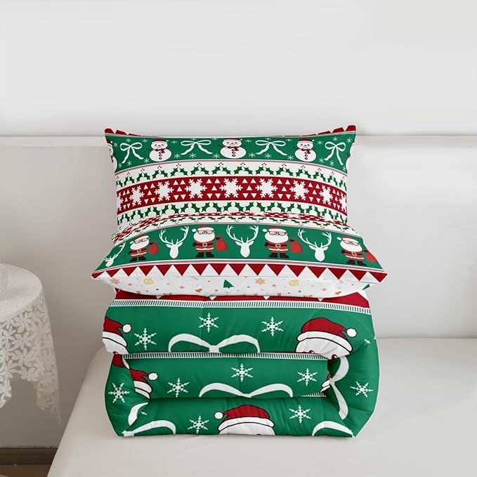 Feelyou Merry Christmas Tree Comforter Set King Size Cute Snowman Bedding Set for Kids Boys Girls Santa Claus Duvet Quilt Cartoon Bowknot Bedroom Decor Microfiber 3 Pcs with 2 Pillow Cases
