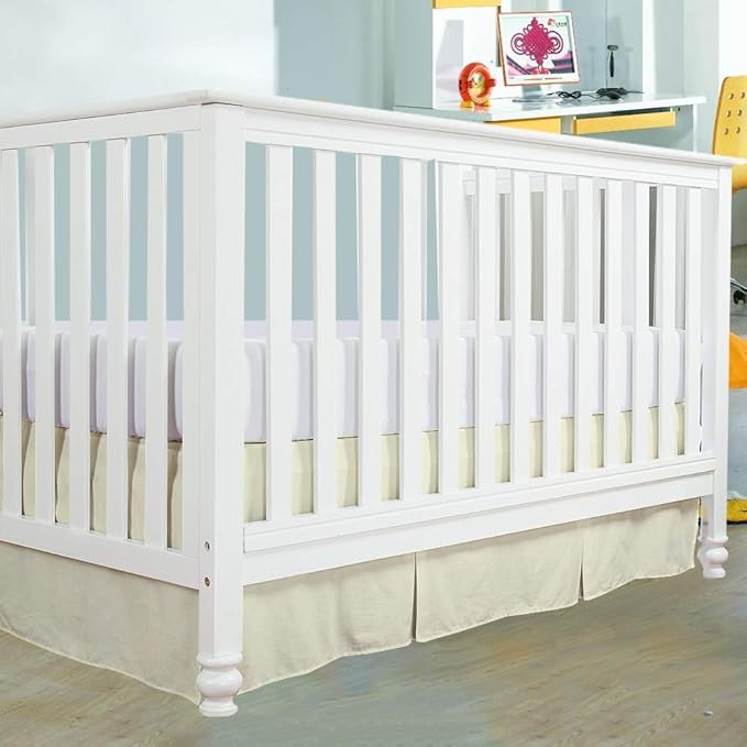 Cottington Lane Crib Bed Skirt Pleated Crib Skirt Dust Ruffle, 100% Natural Cotton, Nursery Crib Toddler Bedding Skirts for Baby Boys or Girls, 14" Soft Crib Dust Ruffle Drop Crib Skirt-Ivory