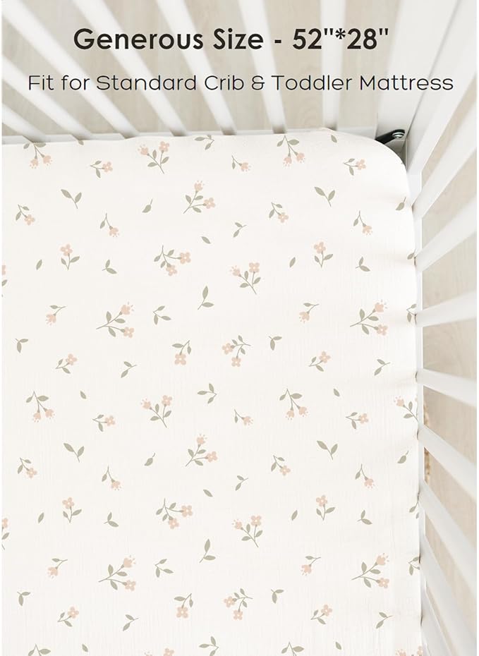 Muslin Cotton Crib Sheets - Neutral Fitted Sheets for Standard Crib& Toddler Mattress Soft and Breathable Baby Sheets for Boys and Girls - 28"x52"