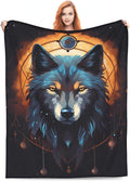 Cartoon Wolf Dream Catcher Blanket Gifts Moon Wolves Flannel Throw Blankets for Home Decor Couch Bed Sofa Soft Fuzzy Lightweight for All Season 50x40 Inches