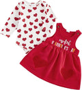 FIOMVA My First Valentines Day Outfit Clothes Baby Girl Romper Love Onesie Heart Embroidery Overalls Suspender Dress Set