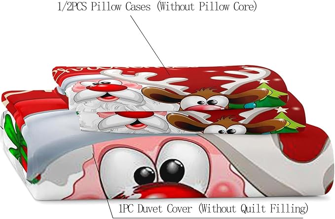 LUVIVIHOME 2PCS Red Christmas Duvet Cover Twin Bedding Sets, Boys Girls Kids Bedding, Santa Claus Snowman Reindeer Holiday New Year Xmas Gifts Christmas Comforter Bedspread Quilt Cover, 1 Pillow Case