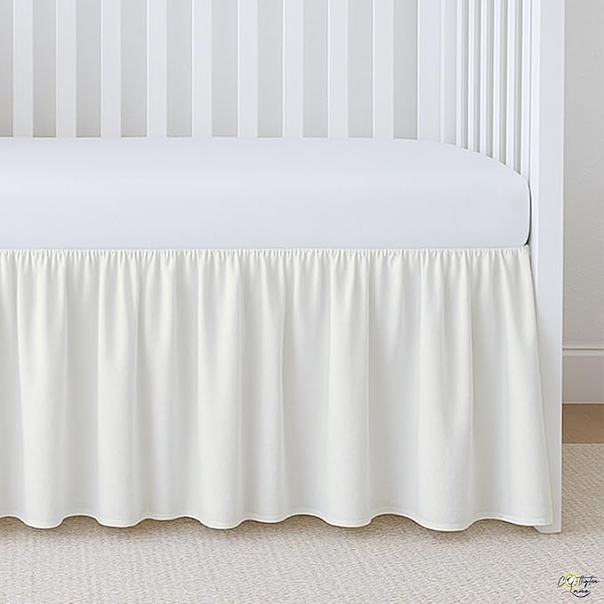 Cottington Lane Ivory Infrant Crib Bed Skirt Dust Ruffle with Split Corner, 100% Natural Cotton Nursery Crib Toddler Bedding Skirt for Baby Girls or Boy, Fits Standard Cribs 28" x 52" with 14" Drop