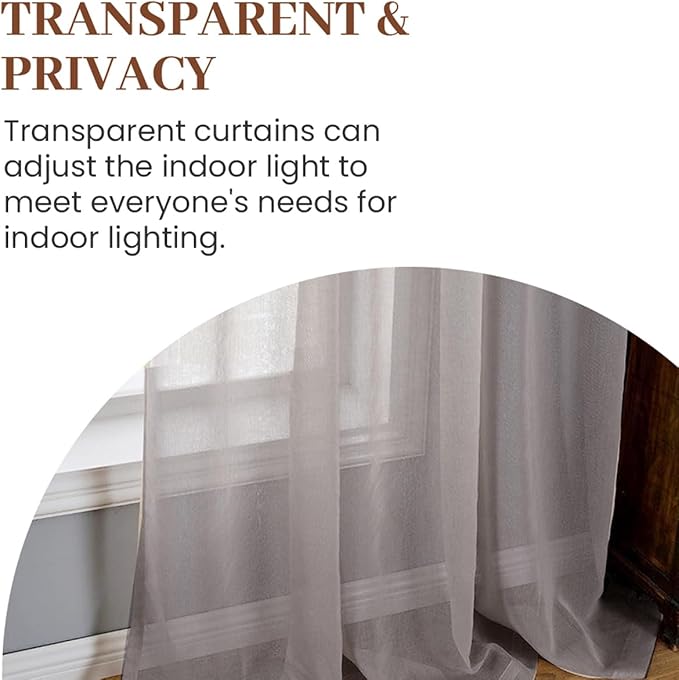 Dreaming Casa Grey Sheer Curtains 204 Inches Long, Rod Pocket & Back Tab Light Filtering Textured Sheers for Living Room Bedroom, 2 Panels, Each 52" W x 204" L