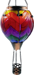 Glass Solar Hot Air Balloon Lantern with Flame Hanging Garden Flickering Light Outdoor Waterproof for Yard Patio Tree Mother's Day Gift, Wavy-Colorful
