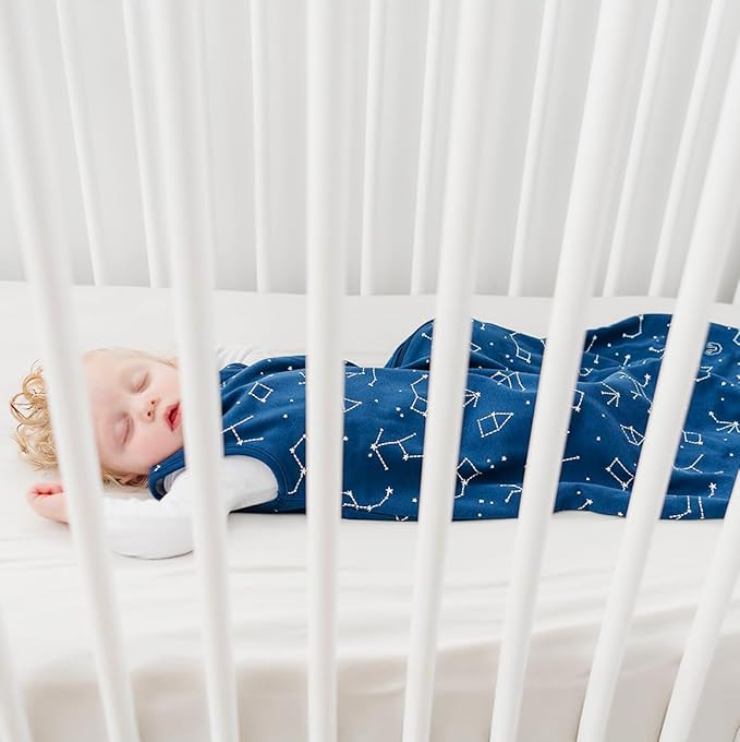 Woolino Merino Wool and Organic Cotton Baby Sleep Bag - 4 Season Classic Sleep Sack - Two-Way Zipper Sleeping Bag for Baby and Toddler - 0-6 Months - Night Sky