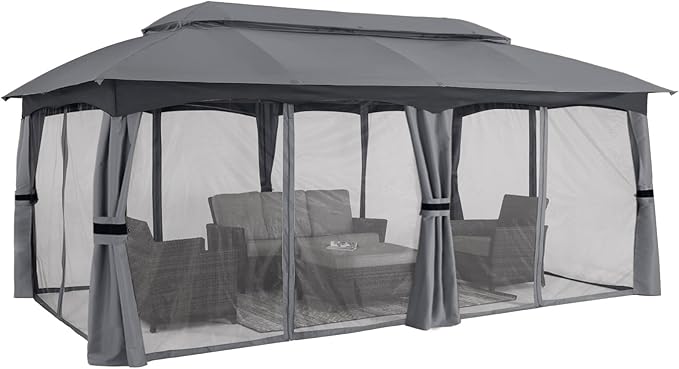 ABCCANOPY Outdoor Patio Gazebo 10x20 - Double Roof Canopy with Mosquito Netting for Backyard, Deck, Garden, Lawn, Dark Gray
