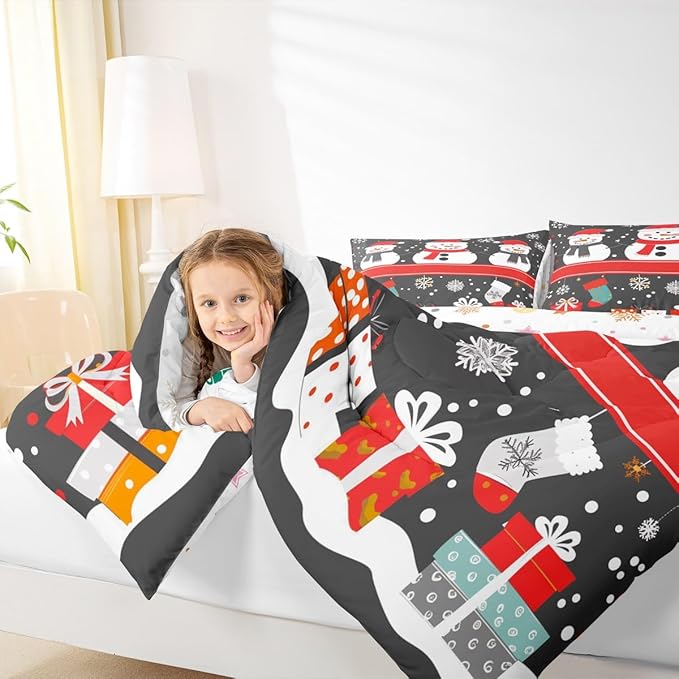 Feelyou Christmas Comforter Set Twin Size Snowman Bedding Set for Kids Boys Girls Snowflake Duvet Quilt New Year Gift Bedroom Decor Microfiber 2 Pcs with 1 Pillow Cases