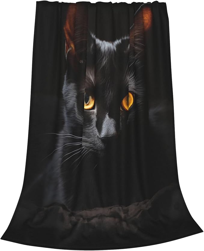 Cute Black Cat Blanket Gifts for Pet Lovers Girls Animal Kitten Flannel Throw Blankets for Home Couch Bed Sofa Soft Cozy Lightweight Halloween Decor Adults All Season 50x40 Inches