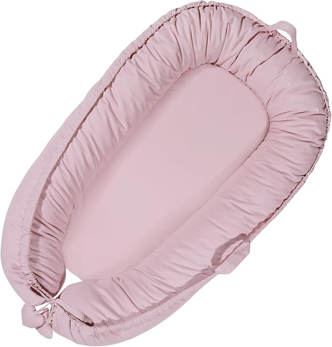 Baby Lounger - Baby Lounger for Newborn 0-24 Months, Soft Breathable Cotton Infant Lounger Cover, Portable Baby Nest for Travel, Newborn Essentials for Baby Girl