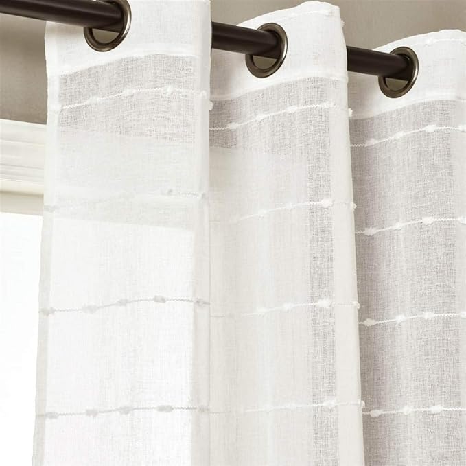 Lush Decor Farmhouse Textured Grommet Sheer Window Curtain Panel Pair, 38"W x 84"L, White