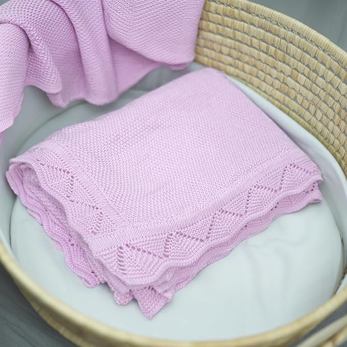 Baby Knit Blanket Soft Breathable Cotton Scallop Border Blankets Newborn Knitted Blanket Swaddle Blankets Gifts for Baby Newborn Toddler Shower Boy Girl New Mom Birthday Christmas Lilac 30x40