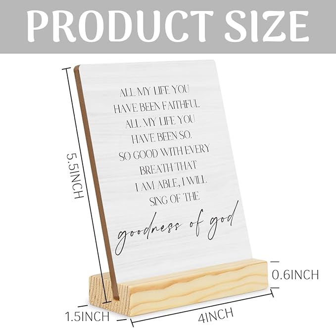 Inspirational Quote Wood Plaque Signs Motivational Quotes Gift Goodness of God Wooden Wall Art Religion Sign Inspirational Words Desk Decor for Home Office 5×4 Inches