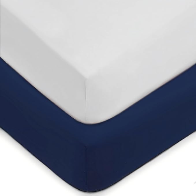 American Baby Company 2 Pack Fitted Crib Sheets 28" x 52", 100% Polyester Ultra Soft Microfiber, White/Navy, for Boys and Girls, Fits Crib and Toddler Bed Mattresses