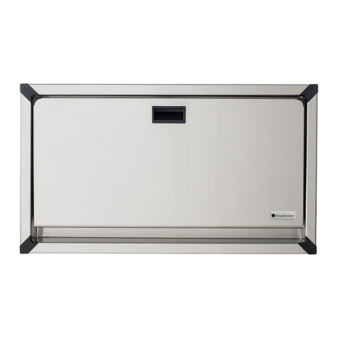 Foundations Horizontal Baby Diaper Changing Station Wall Mounted, Stainless Steel Shell with Polyethylene Changing Table, Adjustable Safety Belt (100SSC-SM)