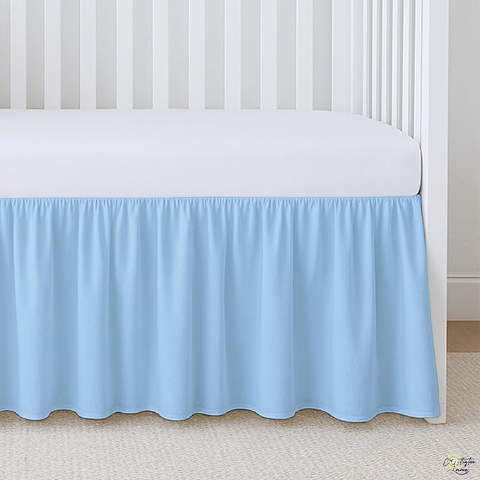 Cottington Lane Light Blue Crib Skirt Dust Ruffle, 100% Natural Cotton, Soft, Durable Nursery Crib Toddler Bedding Skirt for Baby Girls or Boys, Fits Standard Cribs 28" x 52" with 14" Drop
