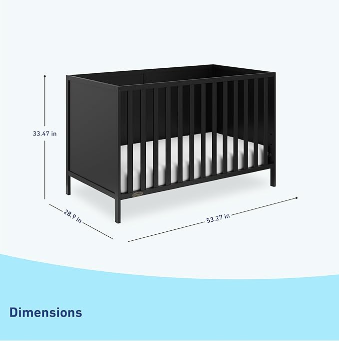 Graco Theo 3-in-1 Convertible Baby Crib (Black) - GREENGUARD Gold Certified, Converts to Toddler Bed & Daybed, Fits Standard Full-Size Baby Crib Mattress, 4 Adjustable Mattress Heights