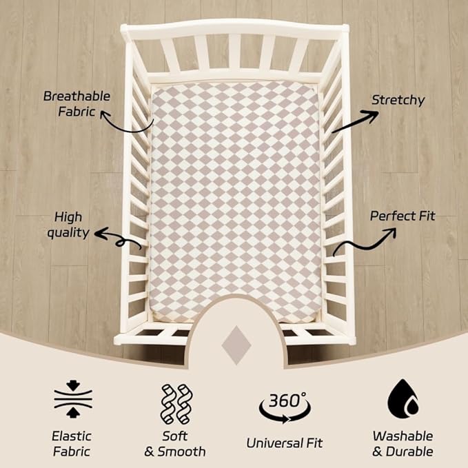 Fitted Baby Neutral Pack N Play Sheets Mini Crib Sheets Bear and Buffalo Check Plaid Breathable Unisex Baby Sheet Set for Boys or Girls