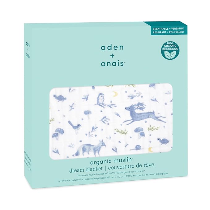 aden + anais 100% Organic Cotton Muslin Baby Blanket Crib Bedding for Newborn Baby and Toddler, Nursery Blanket for Boys and Girls, Baby Registry and Shower Gift - Outdoors, Sleepy Forest