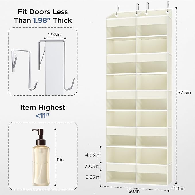 PureSpace 5-Tier Over The Door Organizer with 10 Side Mesh Pockets & Clear Windows, 80 lb Weight Capacity Hanging Storage for Bathroom, Bedroom, Nursery, Kitchen, Organizer Toys, Shoes, Diapers
