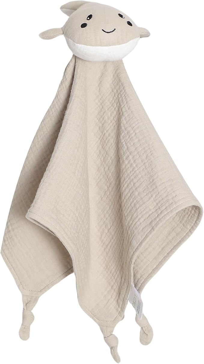 Organic Cotton Muslin Loveys for Babies,Security Blankets for Baby Lovey,Unisex Baby Essentials Neutral,Baby Registry Search,Newborn Baby Gifts for Boys and Girls (Whale Khaki)