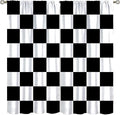 Black Checkered Curtains,70s Vintage Twisted Checkered Window Drapes Colorful Groovy Trendy Wavy Hippie Grid Print Window Treatments for Kids Boy Bedroom Living Room 72" W X 63" L