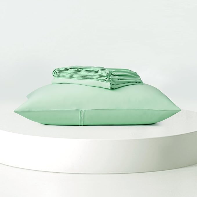 Dream Valley® Twin Sheets Set, Cooling Fitted Sheet with 1 Pillowcase-2 PCS with No Flat Sheet,Q-Max > 0.4 Aerocool, Cooling for Night Sweats, Hot Sleepers,deep Pocket up to 15",Mint Macaron