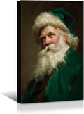 YONICA Christmas Canvas Wall Art Green Santa 24x36 Inch Historical Christmas Figure Art - Large Framed Gallery Wrapped Collectors Edition