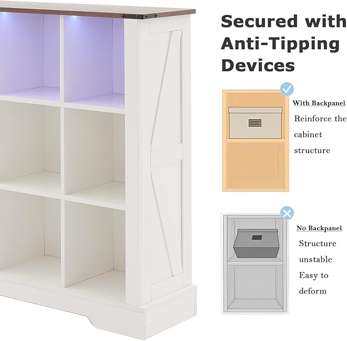 9 Cube Storage Organizer, Wood Cube Bookshelf with LED Lights, Horizontal Storage Cubes, Kids Bookshelf, Display Cabinet Cubby Shelf for Living Room Home Office Bedroom, White