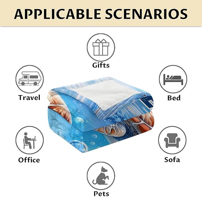 Sea Turtle Throw Blanket - 40" x 50" Inches Cartoon Blanket Gifts for Girls Boys - Blue Soft Cozy Throws for Sofa, Crib & Bed