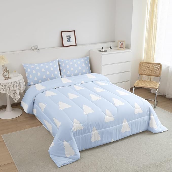Feelyou Christmas Trees Bedding Set for Kids Boys Girls Toddler Size Xmas Comforter Set Ultra Soft Winter Comforter Holiday Decor Duvet Quilt Bedroom Decor Christmas Decorations Quilt