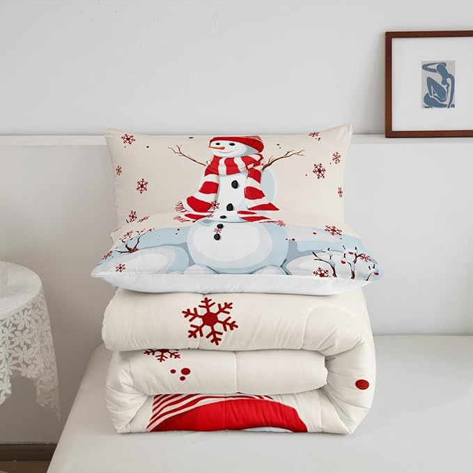 Kids Snowman Christmas Comforter Set King Size,Snowflake Romantic Bedding,Girls Boys Adults Bedroom/Xmas Cabin Decor,Geometric Grid Lattice Down Comforter,Rustic Farmhouse Duvet Insert,2 Pillowcases