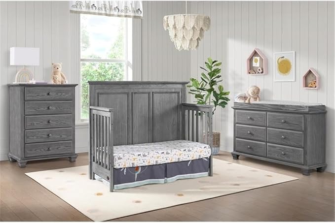 Pemberly Row Modern Wood 4 in 1 Convertible Crib in Graphite Gray