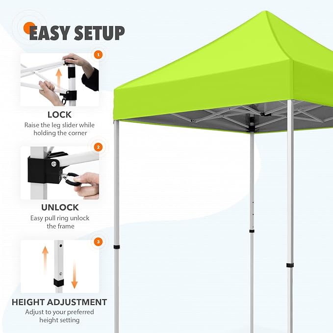 EAGLE PEAK 5x5 Pop Up Canopy Tent Instant Outdoor Canopy Easy Set-up Straight Leg Folding Shelter, Neon Green