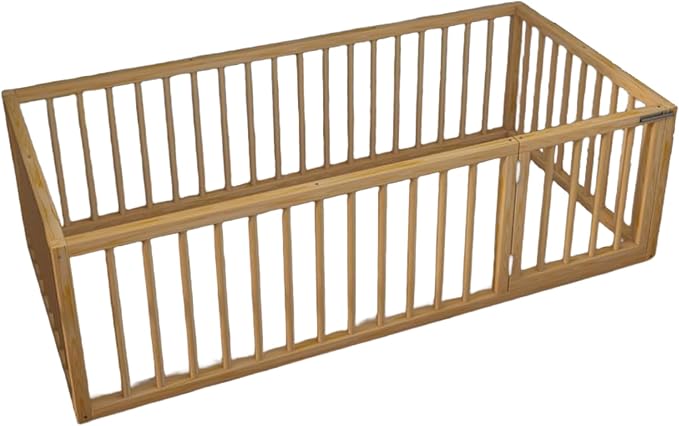 Montessori Floor Bed with Door On The Right Side for Toddler | Pine Wood Natural Solid Frame Beds | Sturdy Modern Design Floor Bed Frame for Boy and Girls (Twin, Height: 19 Inches)