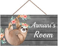 XIUXZMM Personalised Floral Sloth Door Sign Bedroom Sign Custom Name Sign Customized Nursery Kids Baby Room Decor