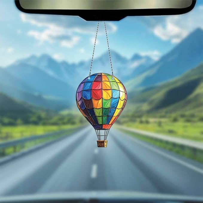 Rainbow Hot Air Balloon Ornaments Decor - Gifts for Hot Air Balloon Lovers - Home Wall Room Kitchen Decoration - Acrylic Ornament