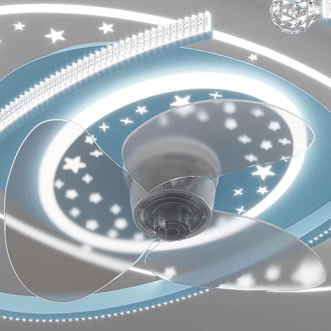 Indoor Ceiling Fans with Lights Remote Dimmable 48W LED Ceiling Lights with Fan Blue Ceiling Fans 6 Speeds Fan Ceiling with Light for Boys Room Bedroom Kids Room