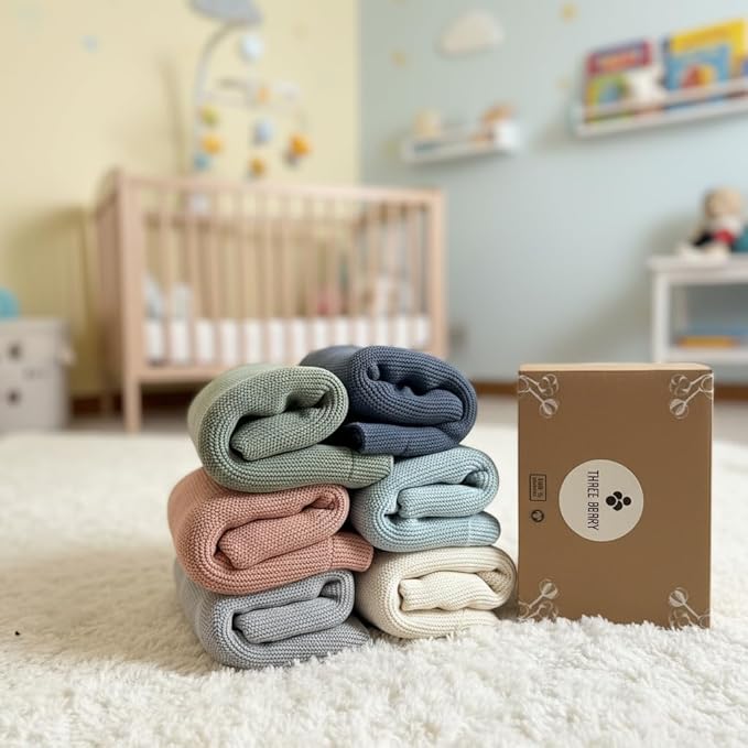 Personalized Baby Blanket with Name - Customized Baby Blanket for Boys & Girls - Embroidered Baby Name Blanket - Monogrammed Newborn Gift - 100% GOTS Certified Organic Cotton (Grey Blue)