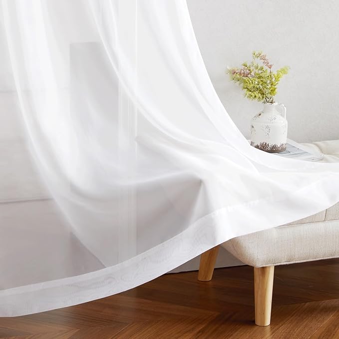 NICETOWN Sheer Curtains Extra Long - Ring Top Voile Textured Large Window Treatments Vertical Dressings for Wedding/Villa/Living Room (108" Wide Total 2 Pieces, 120" Long, White)