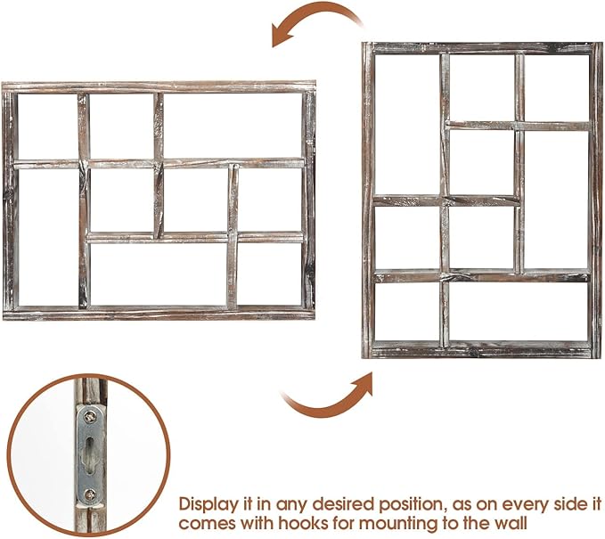 J JACKCUBE DESIGN Rustic Multi-Slot Shelf Cube Display 9 Compartment Shadow Box Wall mountable Shelf for Collection Square Freestanding Case Farmhouse Décor - MK570A (Rustic Wood)