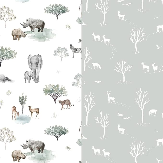 GRSSDER Ultra Soft Pack and Play Sheets, Stretchy Jersey Knit Pack n Play Sheets Fitted 2 Pack, Universal Fitted Portable/Mini Crib Mattresses Safe and Snug, Pretty African Savannah Animals