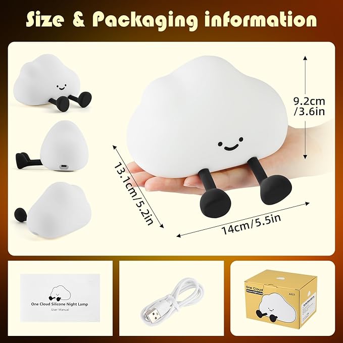 YISUN Cloud Night Light, Cute Silicone Nightlight for Baby Toddler, Rechargeable LED Nursery Lamp with Timer, 3 Level Dimmable Soft Squishy Night Lamp Gift for Bedroom Kids Room Decor