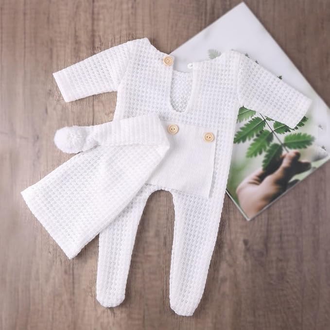 Newborn Photography Props Boys Girls Christmas Outfits long tail Hat Footed Romper Infant Baby Photoshoot Outfits