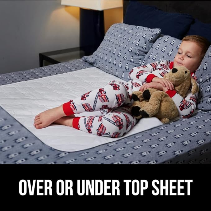GORILLA GRIP Washable Underpads, 76x34 Waterproof Reusable Heavy Absorbency Incontinence Bed Pads, Leak Proof Toddler Mattress Pad, Slip Resistant Protector for Bedwetting, Adults and Kids, White