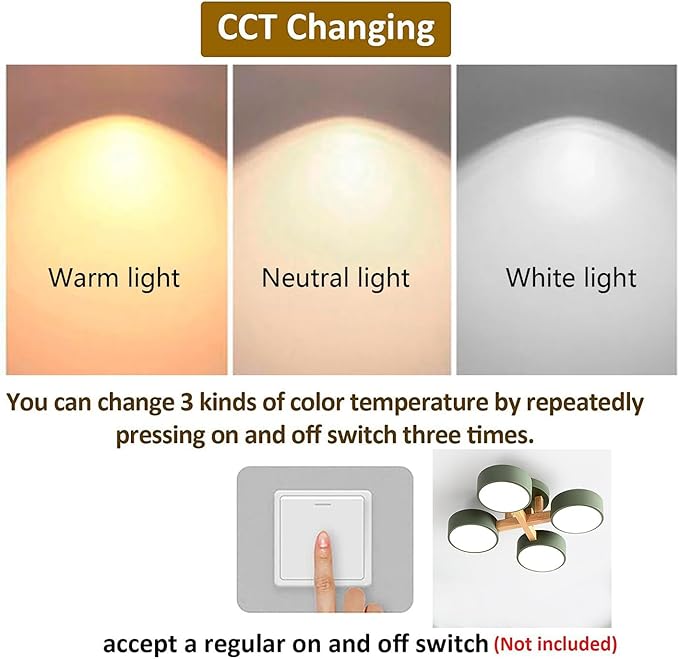 LED Flush Mount Ceiling Light Fixture with 3000K/4000K/6000K Temperatures Selectable,24Inch 44W Chandelier Modern Wood Ceiling Lamp for Bedroom Kitchen, 4-Lights Indoor Lighting Green Pendant Light